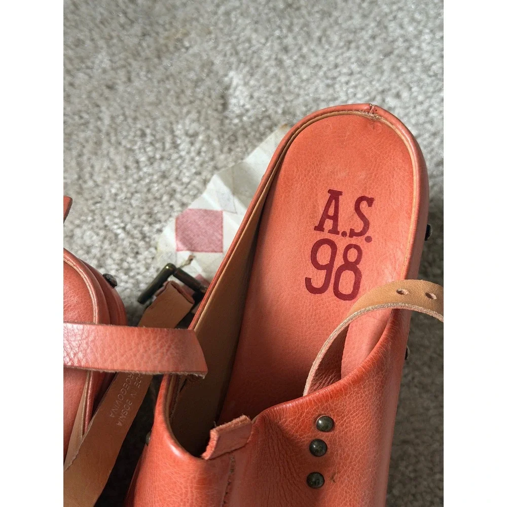 A.S.98 Sandals Wedge Puck Leather Slingback Orange 39 US 9
